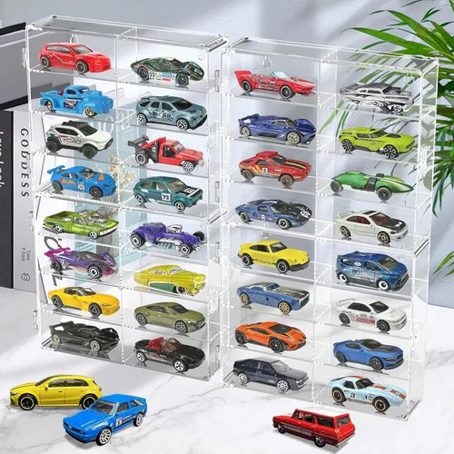 Vista 9 de CHONOVO Vitrina negra para coche de juguete 1/64 para Matchbox Hot Wheels Negro-4p