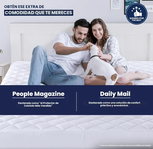 Vista 3 de Utopia Bedding - Cubrecolchón acolchado ajustado, protector y funda de colchón elástico con bolsillo profundo que se estira hasta 16 pulgadas, Blanco