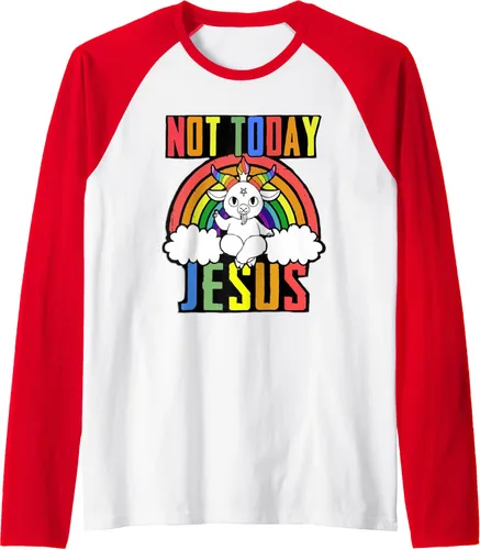Vista 8 de Not Today Jesus - Camiseta de béisbol raglán con diseño de Baphomet LGBTQ, Negro, S