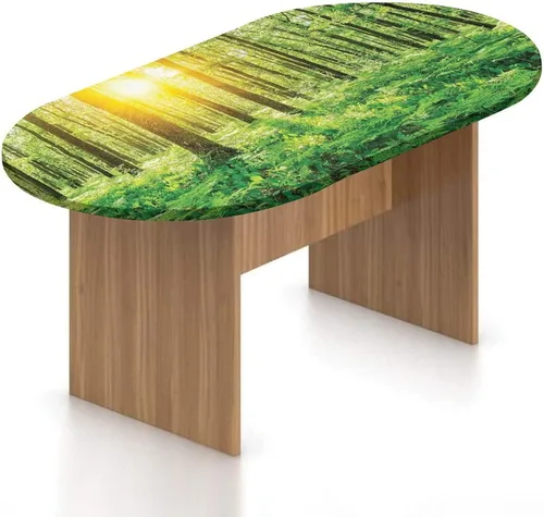 Vista 13 de Mantel ovalado de poliéster elástico de madera, tablones de madera vieja con estampado rural natural, se adapta a mesas ovaladas de hasta 36 x 48