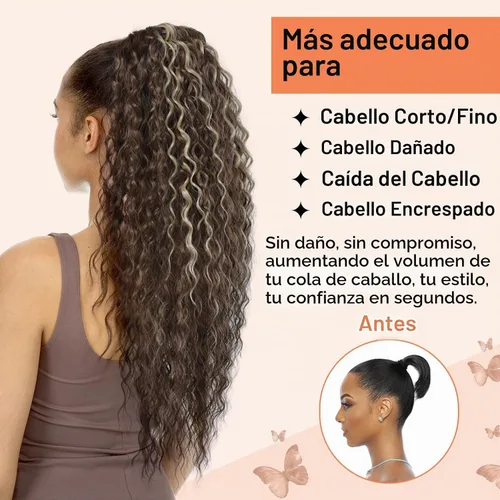 Vista 5 de SEIKEA Extensión de Cola de Caballo, PT005 Isabella 18" de Largo Rizado Bohemio con Cordón Cola de Caballo Ligera Esponjosa Multicapa Extensiones