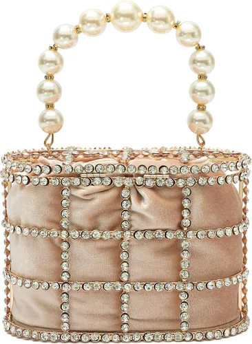 Vista 3 de CARIEDO Bolso de Noche para Mujer, Bolso de Mano con Perlas y Diamantes de Imitación para Boda, Baile de Graduación, Cumpleaños, Fiesta, Accesorios