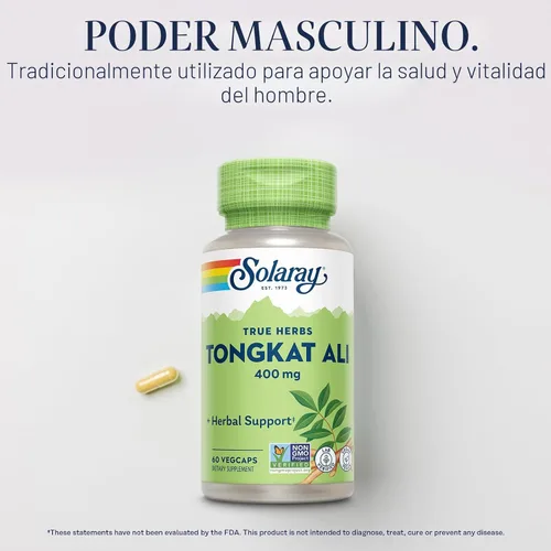 Vista 3 de Solaray Tongkat Ali raíz de 400 mg cápsulas v, 60