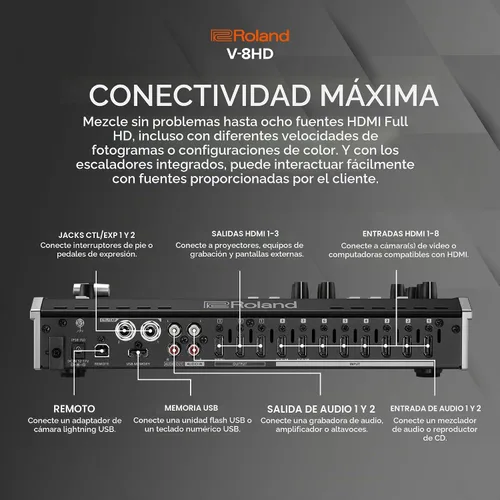 Vista 6 de Roland V-8HD Conmutador de Video HD para Eventos en Vivo, Streaming y Presentaciones Corporativas Mezcla 8 Fuentes HDMI Motor de Efectos de 5
