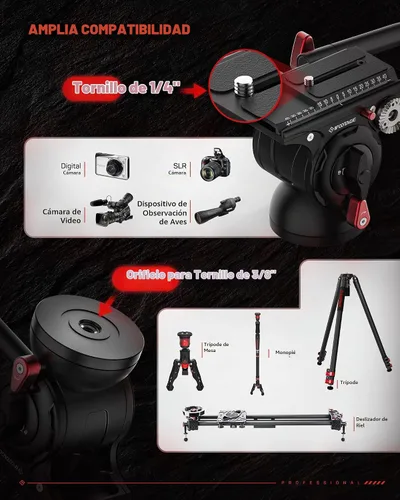 Vista 3 de IFOOTAGE Komodo K5S Cabeza Fluida Cabeza de Video Pan Tilt Mount Aluminum Fluid Head Mount for DSLR Camera Camcorder Monopod Tripod, Professional