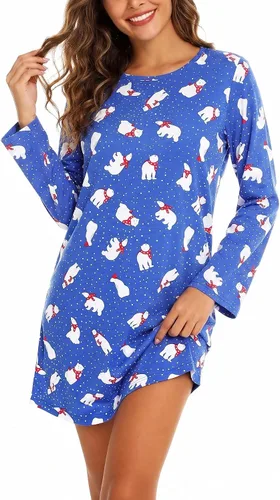 Vista 19 de ENJOYNIGHT Ropa de dormir de algodón para mujer, camisón de manga larga con estampado de camiseta para dormir ABC