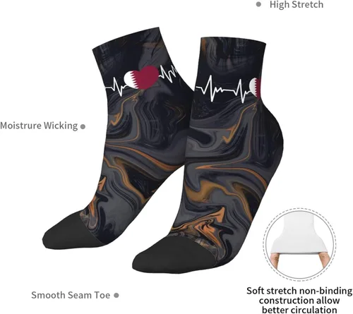 Vista 7 de GDJF Qatari Heartbeat I Love Qatar Heart Flag Ankle Socks Winter Low Cut Sports Warm Comfort Breathable Casual Socks For Mens And Womens (1)