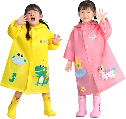 Vista 2 de Kids Raincoat Boys Girls Rain Jacket Hooded Dinosaur Poncho Waterproof Coat Outdoor Sports 2-12Years