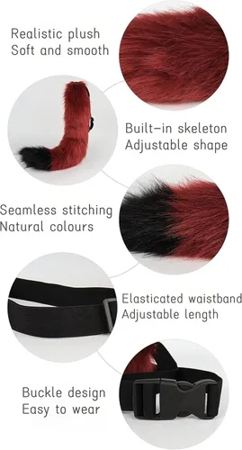 Vista 3 de Cola de zorro de 25.6 in (25.6 pulgadas) lobo gato cola larga de felpa suave y esponjosa, accesorios de fiesta de juegos de rol de Halloween