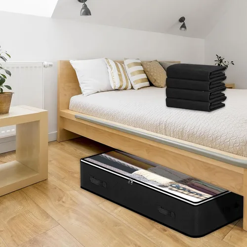Vista 4 de Paquete de 2 contenedores de almacenamiento debajo de la cama, 90 L de gran capacidad, organizadores de armario de dormitorio y contenedores