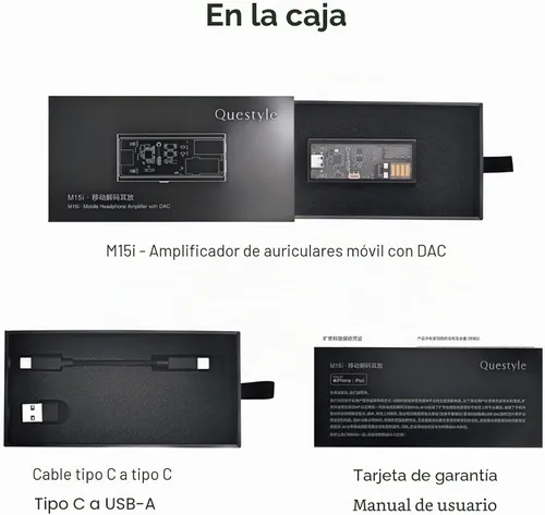 Vista 7 de Questyle Amplificador portátil USB DAC y auriculares M15i, certificado MFi Negro