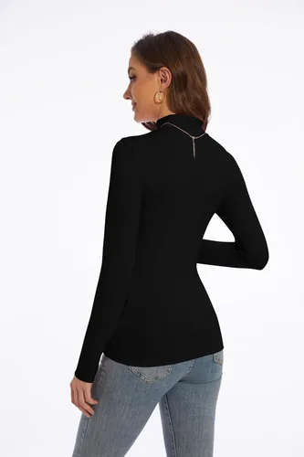 Vista 10 de Zephyrine Camisa ligera de manga larga para mujer, cuello alto, ligera, ajustada, capa base