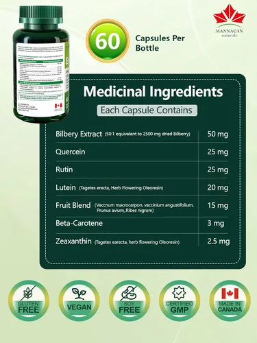 Vista 7 de Suplementos de luteína y zeaxantina, 60 cápsulas, luteína para ojos, suplemento de arándano para ojos, Areds 2 luteína zeaxantina vitamina