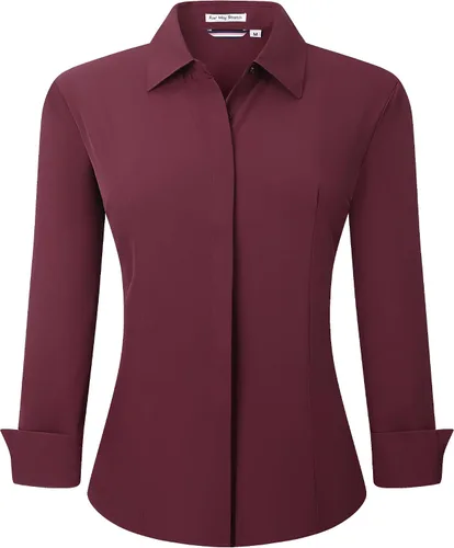 Vista 44 de Alex Vando Camisas de vestir para mujer, sin arrugas, ajuste regular, manga larga, elástica, camisa de trabajo