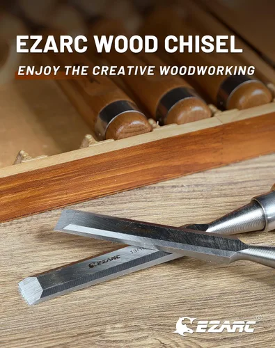 Vista 5 de EZARC Juego de herramientas de cincel de madera de 6 piezas, kit de cincel de tallado de carpintería con estuche de madera prémium para carpintero