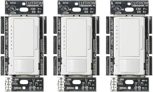 Vista 20 de Lutron Maestro Interruptor regulador con sensor de movimiento para baño, garaje, lavandería y armario, sensor de ocupación y ausencia
