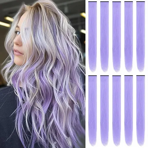 Vista 14 de Extensiones de cabello negro con clip, extensiones sintéticas