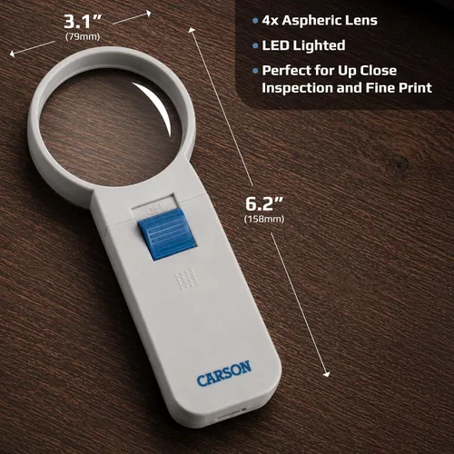Vista 4 de Carson Lupa asférica iluminada de mano 4x iluminada LED (SV-40)