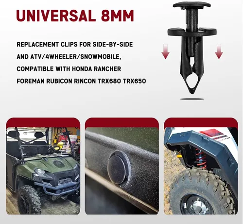 Vista 6 de Xislet 200 Piezas Clips para Guardabarros de Nylon UTV, Remaches de Cuerpo Compatibles con Polaris 7661855 Ranger RZR Can-Am Kawasaki Teryx Honda