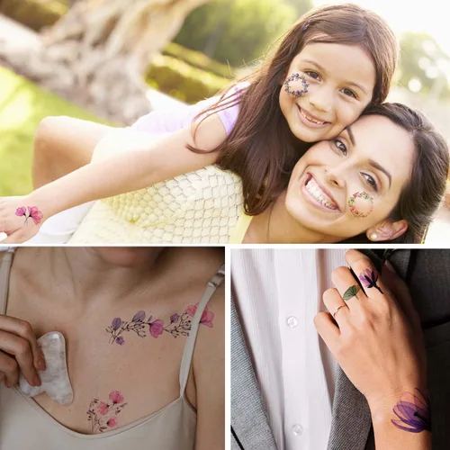 Vista 7 de 20 hojas de calcomanías de tatuajes temporales de flores, impermeables, para arte corporal, acuarela, floral, tatuaje temporal para mujeres y niñas