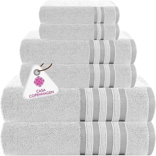 Vista 12 de CASA COPENHAGEN Bella - Juego de toallas de 6 piezas, color gris a rayas, 21.16 oz/m², 2 toallas de baño, 2 toallas de mano y 2 toallas pequeñas