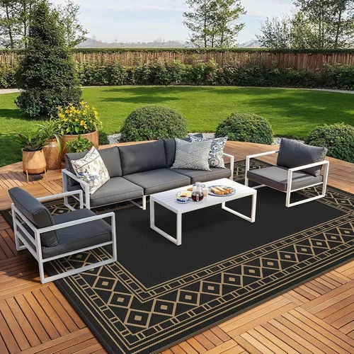 Vista 35 de GENIMO Alfombra de Exterior 5'x8' Impermeable para Patio, Alfombra de Paja de Plástico Reversible para Exteriores, Alfombras de Camping para Negro