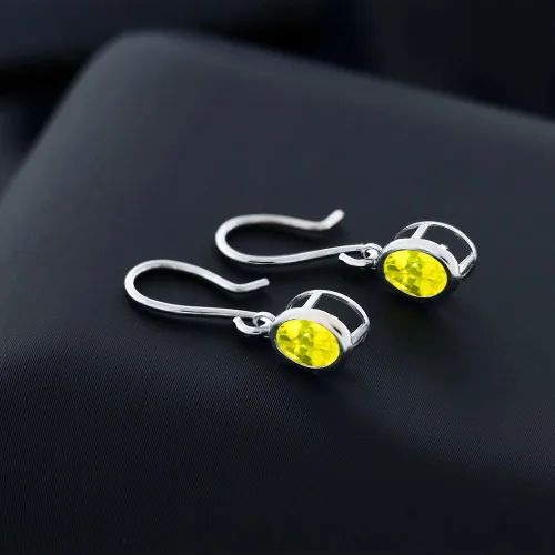 Vista 43 de Gem Stone King Aretes colgantes de plata de ley 925 de 0.276 x 0.197 in con piedra natal ovalada de alambre francés para mujer
