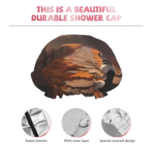 Vista 5 de Dogs In The Fall Reusable Double Layer Waterproof Shower Cap With Elastic Cord For Home Cleaning Facial Care Shower