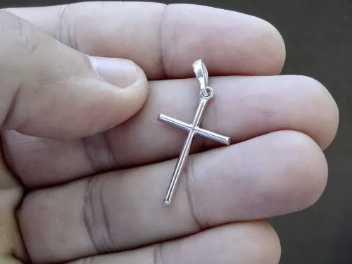 Vista 6 de Cruz de plata de ley 925 colgante minimalista religioso unisex joyería