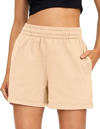 Vista 70 de AUTOMET Pantalones cortos deportivos para mujer, estilo casual, con cordón, cómodos, elásticos, de cintura alta, con bolsillos