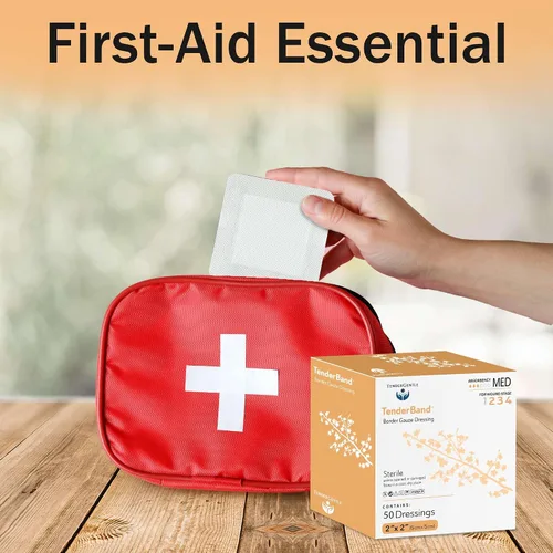 Vista 5 de Aderezo isla de gasa bordeada TenderGentle 2x2-50 Vendajes de gasa para protección de heridas - Bueno para hospitales, instalaciones médicas, kits