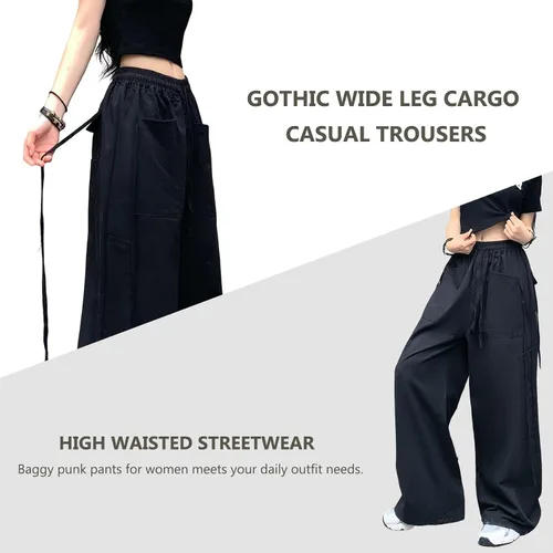 Vista 3 de Hewlshawn Pantalones de mujer holgados góticos de pierna ancha estilo cargo casual Y2k Harajuku Streetwear sueltos punk