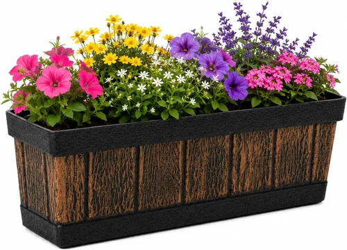 Vista 7 de Gardenised QI004121.L - Maceta rectangular de plástico para exteriores e interiores, maceta para plantar verduras o flores, marrón grande