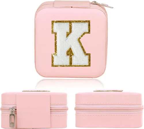 Vista 2 de CRUOXBB Jewelry Box for Women Girls,Mini Portable Jewelry Case For travel,Personalized Small Jewelry CaseJewelry Organizer Box with Mirror (Pink-K)