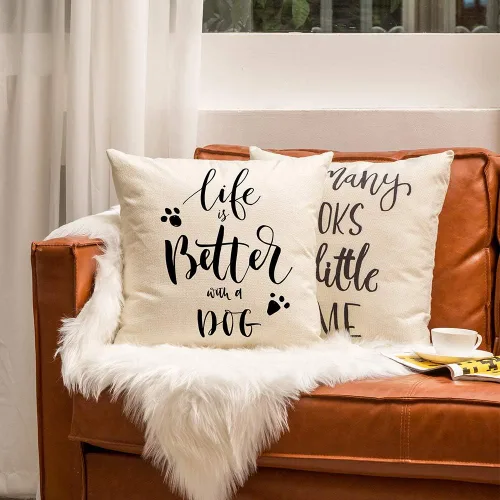 Vista 4 de Ogiselestyle Funda de cojín única Life is Better with A Dog Lover con cita para sofá, decoración sencilla del hogar, funda de almohada de 18 x 18