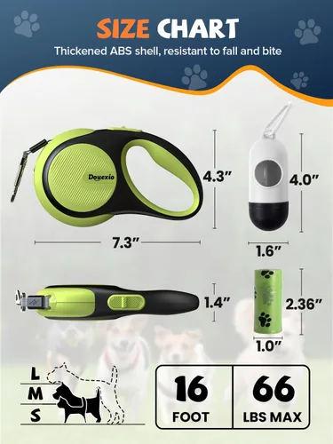 Vista 2 de Correa Retráctil para Perro con Luz LED, Douexio Mejorada Correa Retráctil 3 en 1 para Perros Pequeños y Medianos Hasta 66 lbs, 16 pies, Mango