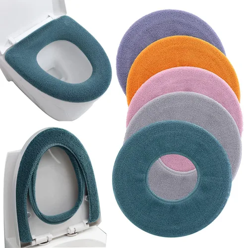 Vista 10 de Fundas de asiento de inodoro suaves y gruesas, elásticas, lavables, 3 unidades (azul, verde y gris) (gris, gris)