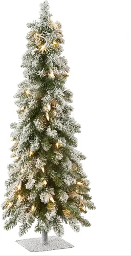 Vista 7 de National Tree Company - Mini árbol de Navidad artificial preiluminado de 2 pies Snowy Downswept Forestree, 50 luces transparentes, 130 puntas, base