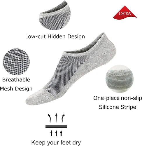 Vista 3 de SIXDAYSOX Calcetines invisibles para hombre, paquete de 6/8 unidades, de algodón, finos, corte bajo, antideslizantes para zapatos planos, tenis