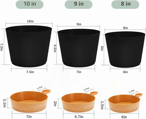 Vista 2 de GARDIFE Macetas de 10/9/8 pulgadas para plantas de interior, macetas auto-regantes, macetas de riego automático, macetas de flores, negras
