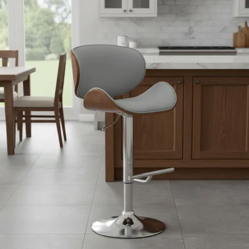 Vista 10 de AC Pacific ACBS34 Taburete giratorio de piel sintética ajustable para isla de cocina con marco curvado y elegante base cromada, sillas de mostrador