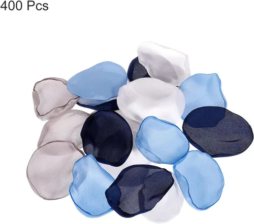 Vista 3 de MECCANIXITY Pétalos de flores artificiales de seda, azul oscuro, blanco, gris, azul, flores sintéticas de 2 x 2 pulgadas para centros de mesa