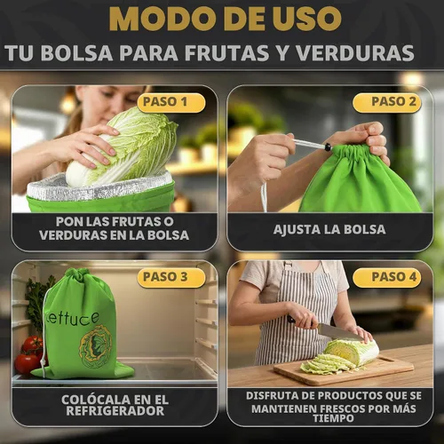 Vista 5 de Lechuga Keeper para refrigerador – Bolsas de almacenamiento reutilizables de 3 capas con forro de aluminio y cordón Transpirable, lavable