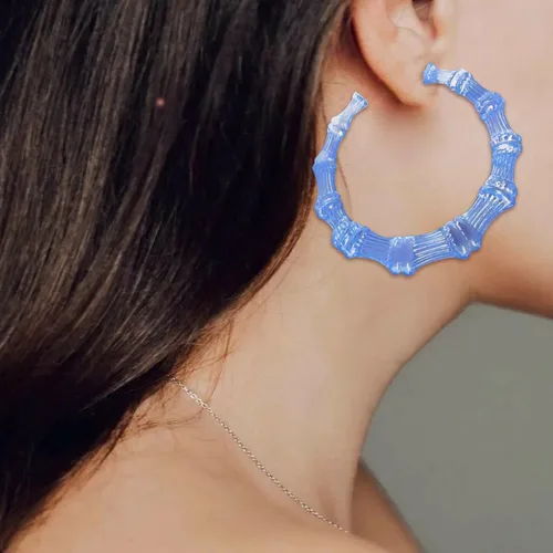 Vista 5 de Aretes de bambú para mujeres, gran set de aretes de aro de bambú, estilo hip hop de los 80 y 90, joyería para regalos de fiesta, accesorios