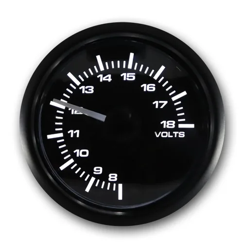Vista 2 de MOTOR METER RACING Medidor de voltímetro de la serie MGS de 52mm de 2-1/16 Esfera negra bisel negro