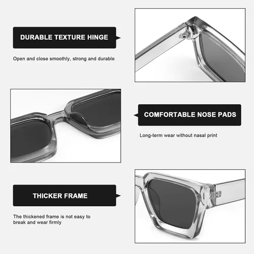 Vista 6 de Gafas de sol rectangulares de moda para mujeres y hombres, gafas de sol cuadradas de moda vintage con marco grueso
