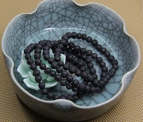 Vista 4 de Pulsera elástica de cuentas redondas de piedras semipreciosas de 0.236 in, unisex de 7 pulgadas