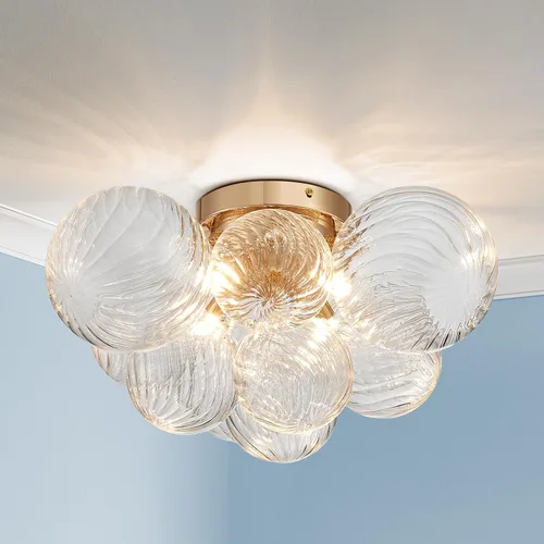 Vista 12 de AGV LIGHTING Moderna lámpara de techo de cristal de burbujas, lámpara de techo cromada de 4 luces con pantallas de globo de vidrio texturizado