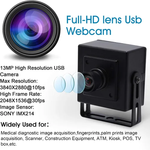 Vista 2 de Cámara USB de gran angular de 13 MP con micrófono para computadora 100 grados sin distorsión lente webcam mini UVC USB2.0 PC cámara industrial video
