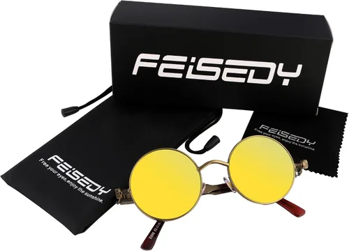 Vista 7 de FEISEDY Gafas de sol retro góticas steampunk marco de metal redondo círculo punk inspirado sombra hombres B1857